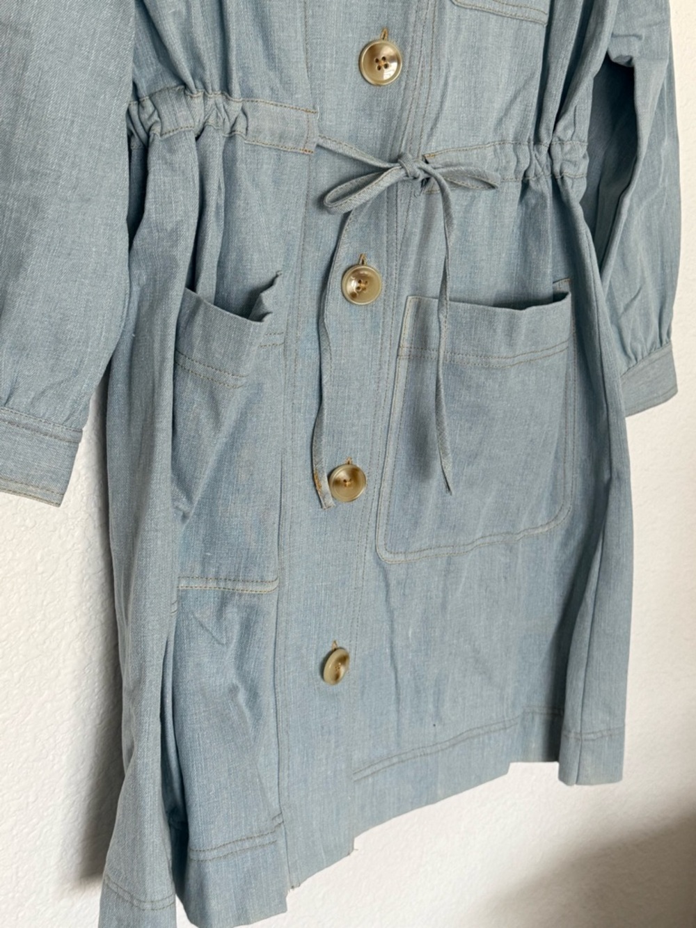 Tuckernuck Crosby Chambray Dress Button Front Tie Waist Pockets Light Blue - Picture 9 of 15